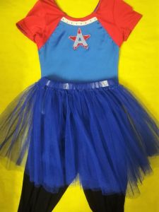Kids Costumes to Hire - Capt America GIRL - Leotard, leggings, tutu - 3pce